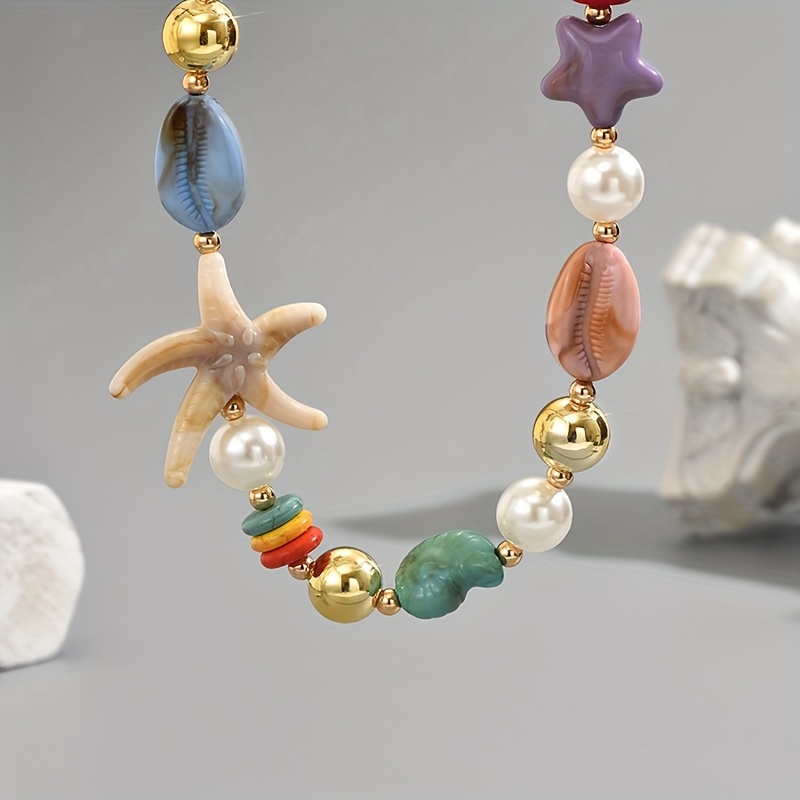 Beach Style Resin Faux Shell Starfish Necklace Random
